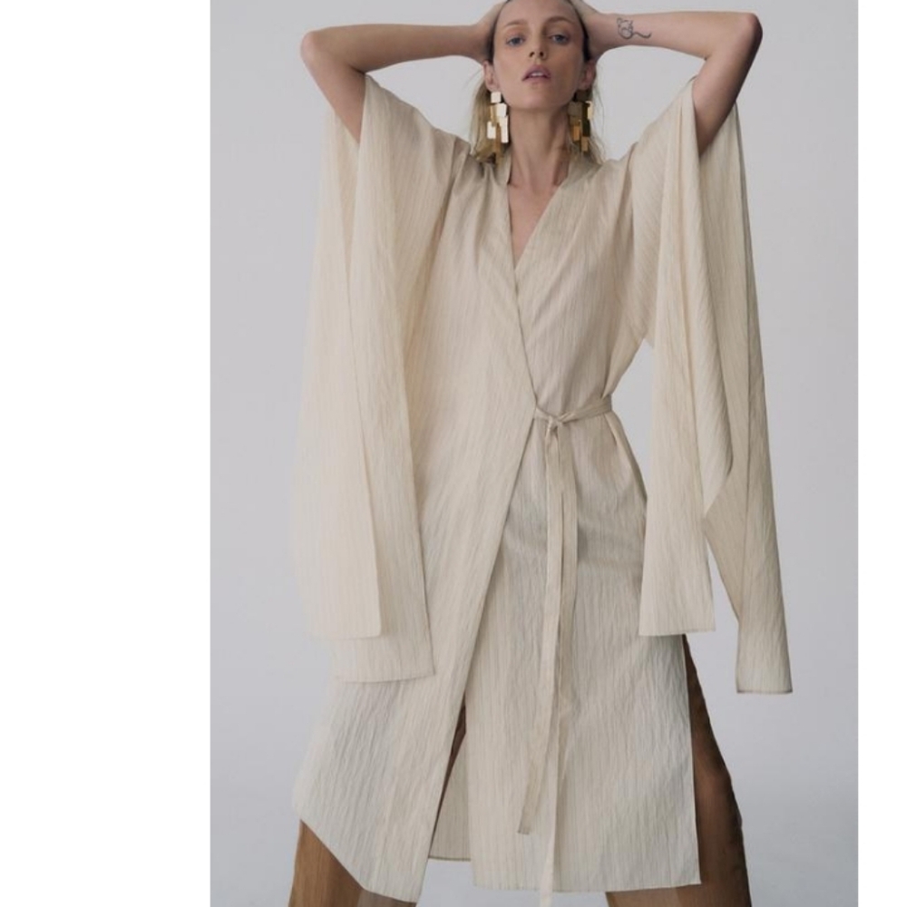 Zara ZW Collection Voluminous Striped Tunic Dress Sz M-L